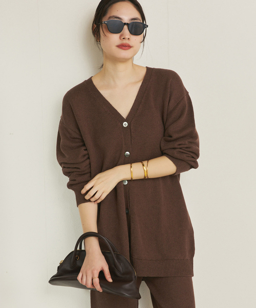 plage(プラージュ)の「organic linen 混 カーディガン(カーディガン/ボレロ・レディース・アイボリー/ブラウン・FREE)」の2枚目の写真