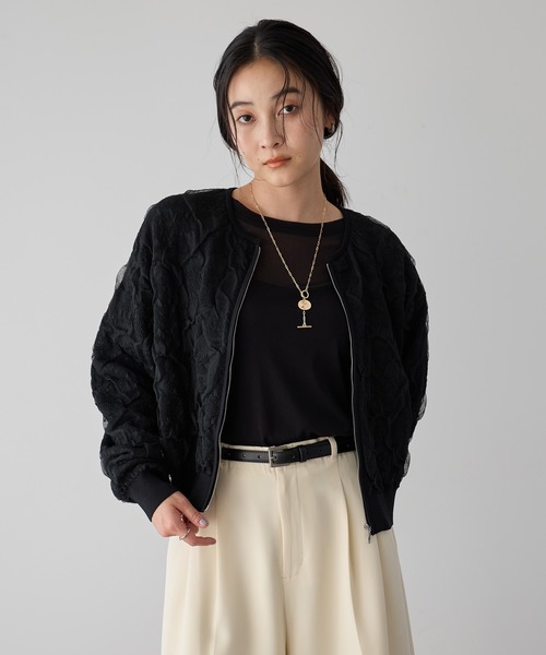 YECCA VECCA（イェッカヴェッカ）の「ふくれジャガードニットブルゾン（ブルゾン・レディース・アイボリー/ブラック・FREE）」の8枚目の写真