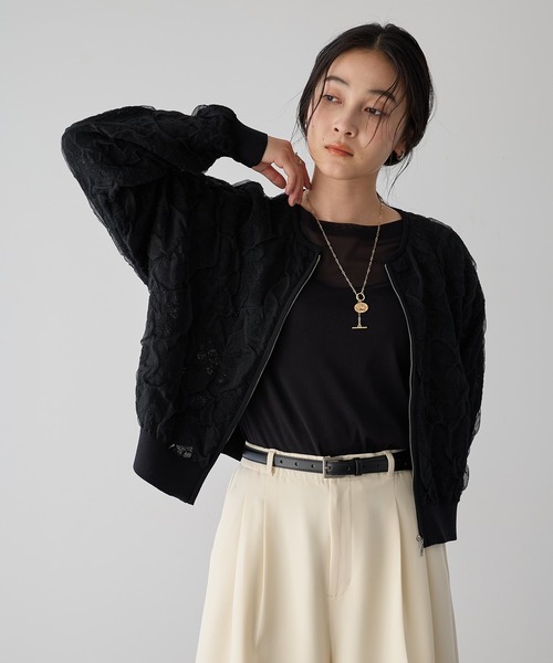 YECCA VECCA（イェッカヴェッカ）の「ふくれジャガードニットブルゾン（ブルゾン・レディース・アイボリー/ブラック・FREE）」の9枚目の写真