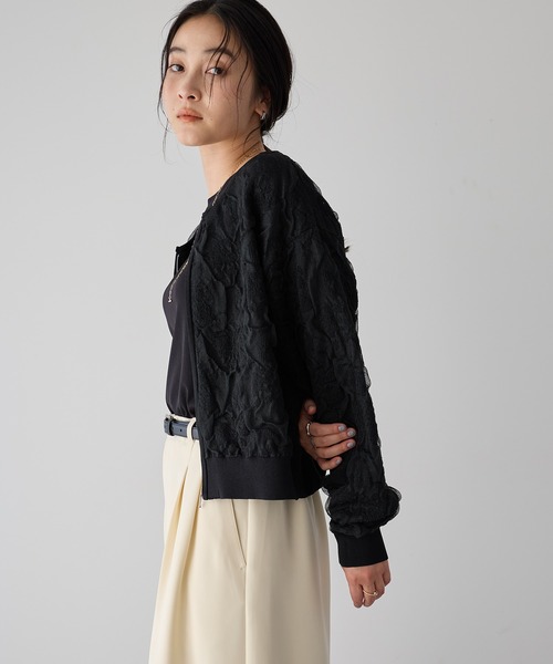 YECCA VECCA（イェッカヴェッカ）の「ふくれジャガードニットブルゾン（ブルゾン・レディース・アイボリー/ブラック・FREE）」の10枚目の写真