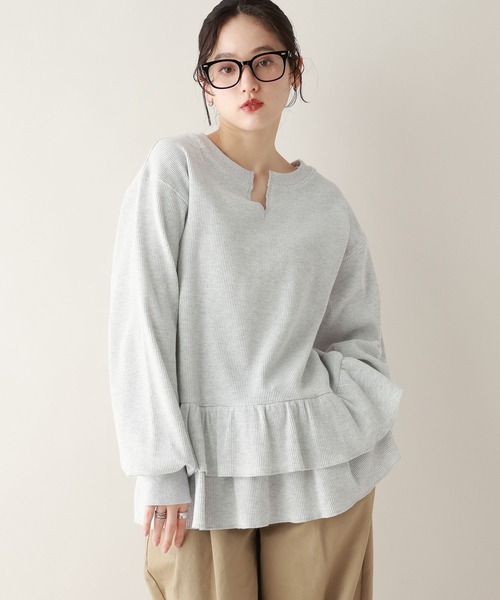 RAGEBLUE（レイジブルー）の「前後2WAY/ワッフルペプラムプルオーバー（スウェット・レディース・ピンク/ネイビー/グレー・FREE）」の2枚目の写真