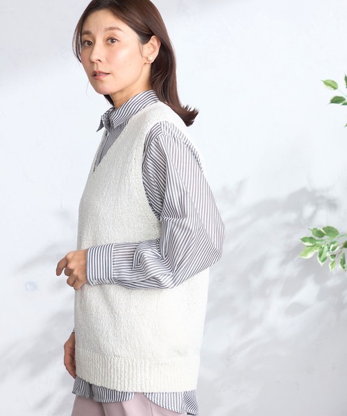 GALLORIA（ギャローリア）の「ゆるニットベスト（ベスト・レディース・オフホワイト/ネイビー・L/LL/M/S）」の9枚目の写真
