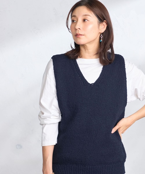 GALLORIA（ギャローリア）の「ゆるニットベスト（ベスト・レディース・オフホワイト/ネイビー・L/LL/M/S）」の6枚目の写真