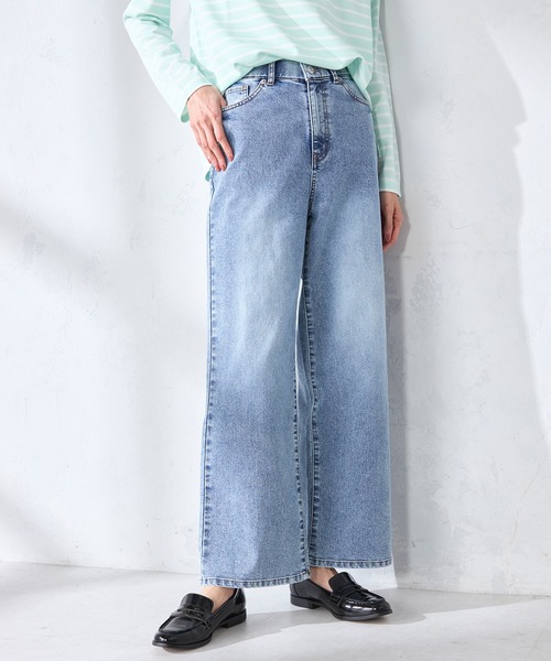 GALLORIA(ギャローリア)の「【ウエスト平ゴム内蔵】デニムワイドパンツ(デニムパンツ・レディース・ネイビー/ライトブルー・L/LL/M/S)」の2枚目の写真