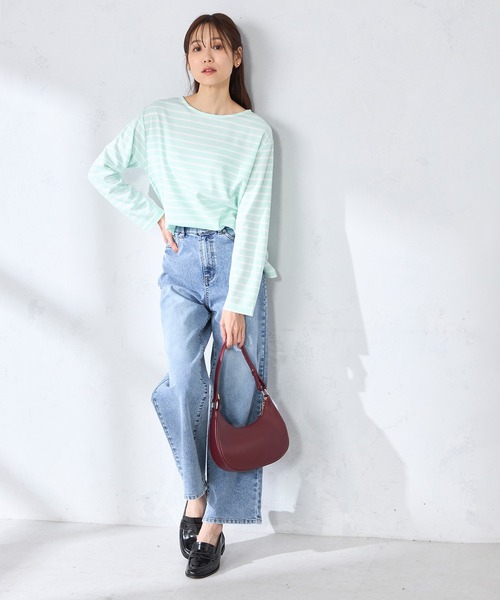 GALLORIA(ギャローリア)の「【ウエスト平ゴム内蔵】デニムワイドパンツ(デニムパンツ・レディース・ネイビー/ライトブルー・L/LL/M/S)」の3枚目の写真