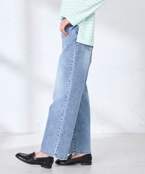 GALLORIA(ギャローリア)の「【ウエスト平ゴム内蔵】デニムワイドパンツ(デニムパンツ・レディース・ネイビー/ライトブルー・L/LL/M/S)」の4枚目の写真