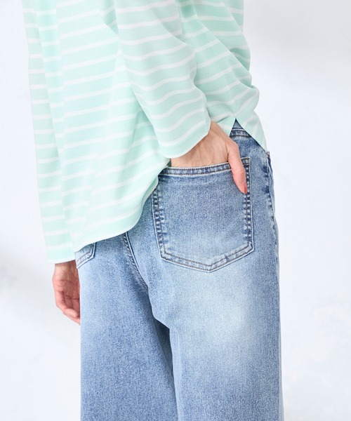 GALLORIA(ギャローリア)の「【ウエスト平ゴム内蔵】デニムワイドパンツ(デニムパンツ・レディース・ネイビー/ライトブルー・L/LL/M/S)」の6枚目の写真