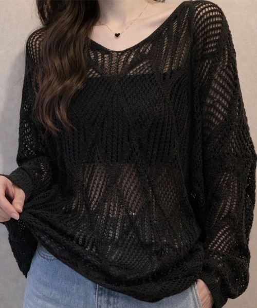 SallyLunn(サリーラン)の「メッシュ編みニットトップス(ニット/セーター・レディース・ホワイト/ブラック・LARGE/MEDIUM)」の8枚目の写真