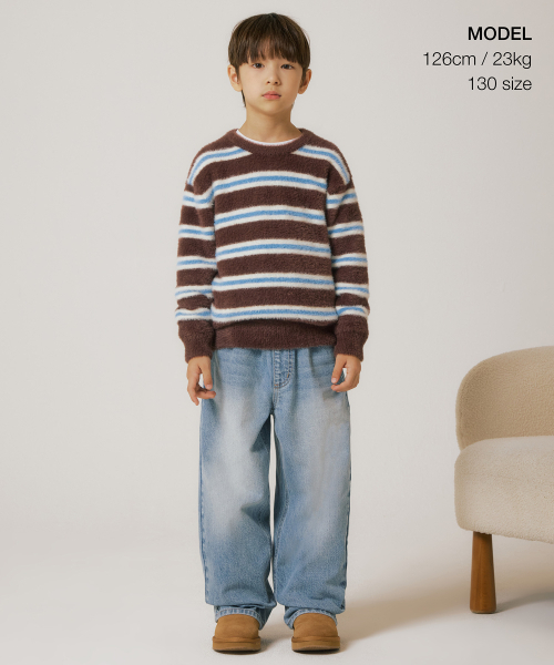 MUSINSA STANDARD KIDS（ムシンサスタンダードキッズ）の「ファジーストライプクルーネックニット[ブラウン]（ニット/セーター・レディース・その他・110）」の2枚目の写真