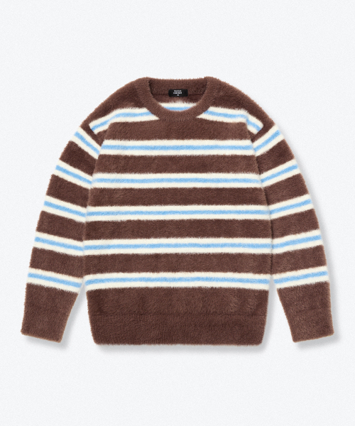 MUSINSA STANDARD KIDS（ムシンサスタンダードキッズ）の「ファジーストライプクルーネックニット[ブラウン]（ニット/セーター・レディース・その他・110）」の3枚目の写真