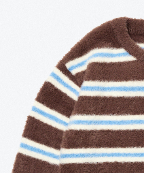 MUSINSA STANDARD KIDS（ムシンサスタンダードキッズ）の「ファジーストライプクルーネックニット[ブラウン]（ニット/セーター・レディース・その他・110）」の6枚目の写真