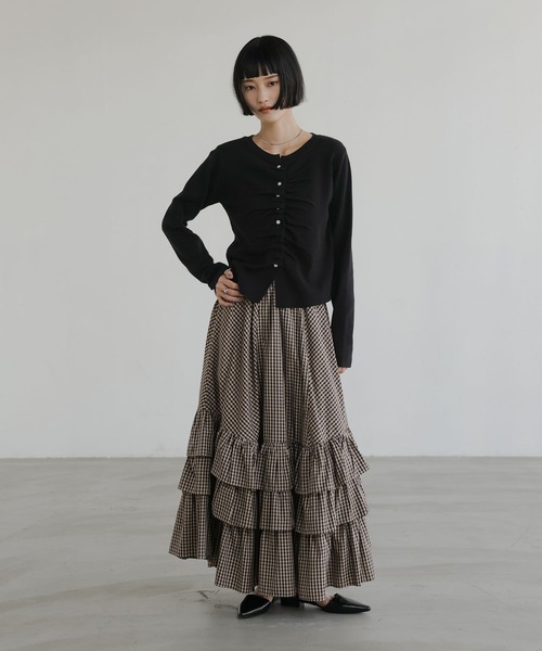 LOWRYS FARM（ローリーズファーム）の「ギャザーボタンカーディガンＬＳ 661682（カーディガン/ボレロ・レディース・イエロー/ブラック/アイボリー/グレー・FREE）」の11枚目の写真