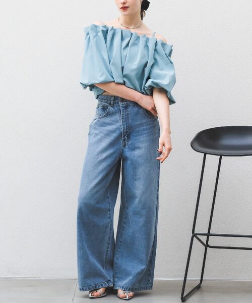 RETRO GIRL(レトロガール)の「【3サイズ展開】ワイドデニムPT(デニムパンツ・レディース・ケミカルウォッシュ/ライトブルー/ブラック・SMALL/LARGE/MEDIUM)」の3枚目の写真
