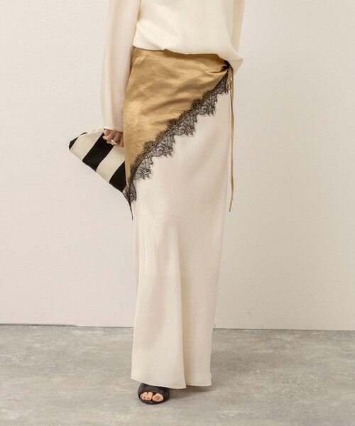 MAQWEL（マクウェル）の「《セットアップ対応》【MAQWEL/マクウェル】ウォッシャブルサテンスカート（スカート・レディース・ブラック/オフホワイト・M/S）」の2枚目の写真