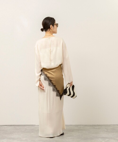 MAQWEL（マクウェル）の「《セットアップ対応》【MAQWEL/マクウェル】ウォッシャブルサテンスカート（スカート・レディース・ブラック/オフホワイト・M/S）」の5枚目の写真