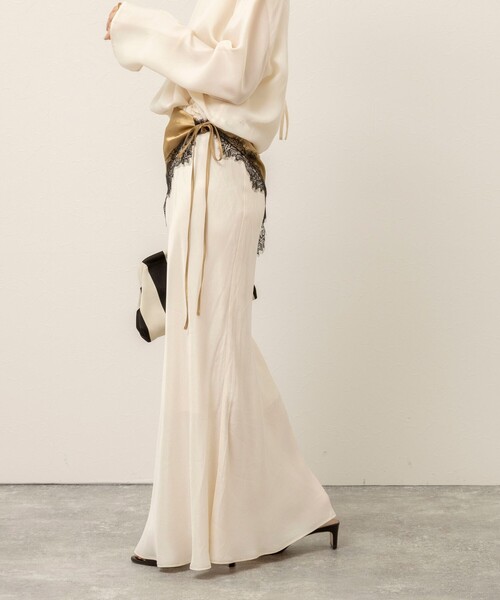 MAQWEL（マクウェル）の「《セットアップ対応》【MAQWEL/マクウェル】ウォッシャブルサテンスカート（スカート・レディース・ブラック/オフホワイト・M/S）」の7枚目の写真