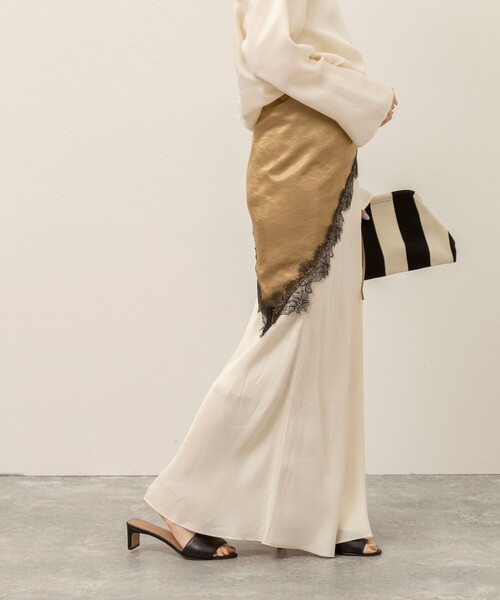 MAQWEL（マクウェル）の「《セットアップ対応》【MAQWEL/マクウェル】ウォッシャブルサテンスカート（スカート・レディース・ブラック/オフホワイト・M/S）」の9枚目の写真