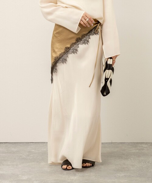 MAQWEL（マクウェル）の「《セットアップ対応》【MAQWEL/マクウェル】ウォッシャブルサテンスカート（スカート・レディース・ブラック/オフホワイト・M/S）」の10枚目の写真