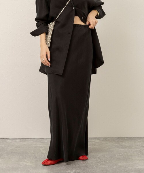 MAQWEL（マクウェル）の「《セットアップ対応》【MAQWEL/マクウェル】ウォッシャブルサテンスカート（スカート・レディース・ブラック/オフホワイト・M/S）」の12枚目の写真