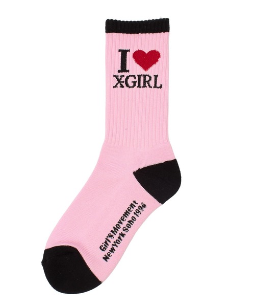 X-girl(エックスガール)の「I LOVE X-GIRL RIBBED SOCKS(ソックス/靴下・レディース・ブラック/ホワイト/ピンク・ONE SIZE)」の3枚目の写真