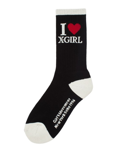 X-girl(エックスガール)の「I LOVE X-GIRL RIBBED SOCKS(ソックス/靴下・レディース・ブラック/ホワイト/ピンク・ONE SIZE)」の2枚目の写真