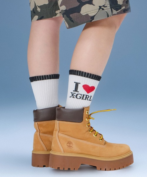 X-girl(エックスガール)の「I LOVE X-GIRL RIBBED SOCKS(ソックス/靴下・レディース・ブラック/ホワイト/ピンク・ONE SIZE)」の12枚目の写真