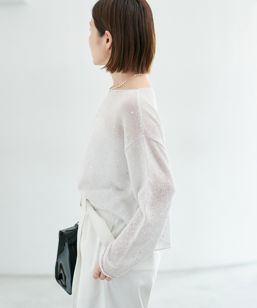 IENA(イエナ)の「ウォッシャブル スパークルコットンプルオーバー(ニット/セーター・レディース・ベージュ/ホワイト・FREE)」の7枚目の写真