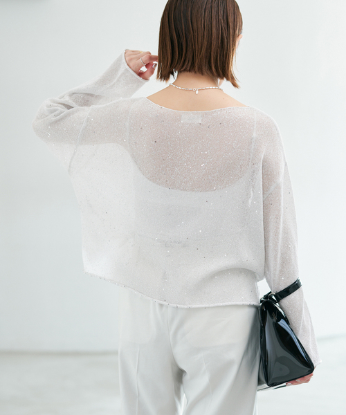 IENA(イエナ)の「ウォッシャブル スパークルコットンプルオーバー(ニット/セーター・レディース・ベージュ/ホワイト・FREE)」の8枚目の写真