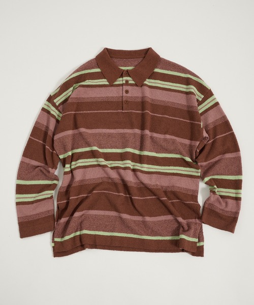 Perushu(ペルーシュ)の「PILE MULTI STRIPED POLO SHIRT/パイルマルチボーダーポロシャツ(ポロシャツ・レディース・ネイビー/ピンク系その他/アイボリー・FREE)」の3枚目の写真