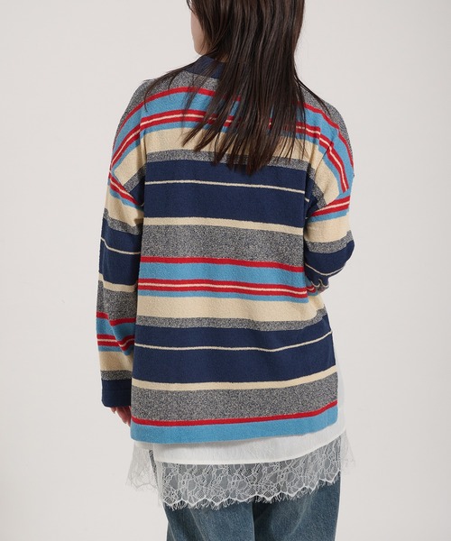 Perushu(ペルーシュ)の「PILE MULTI STRIPED POLO SHIRT/パイルマルチボーダーポロシャツ(ポロシャツ・レディース・ネイビー/ピンク系その他/アイボリー・FREE)」の8枚目の写真