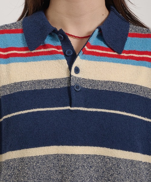 Perushu(ペルーシュ)の「PILE MULTI STRIPED POLO SHIRT/パイルマルチボーダーポロシャツ(ポロシャツ・レディース・ネイビー/ピンク系その他/アイボリー・FREE)」の14枚目の写真