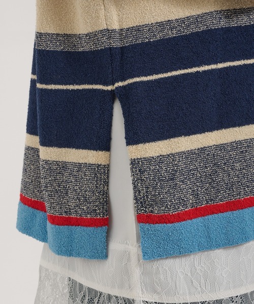 Perushu(ペルーシュ)の「PILE MULTI STRIPED POLO SHIRT/パイルマルチボーダーポロシャツ(ポロシャツ・レディース・ネイビー/ピンク系その他/アイボリー・FREE)」の15枚目の写真