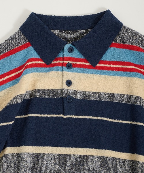Perushu(ペルーシュ)の「PILE MULTI STRIPED POLO SHIRT/パイルマルチボーダーポロシャツ(ポロシャツ・レディース・ネイビー/ピンク系その他/アイボリー・FREE)」の16枚目の写真
