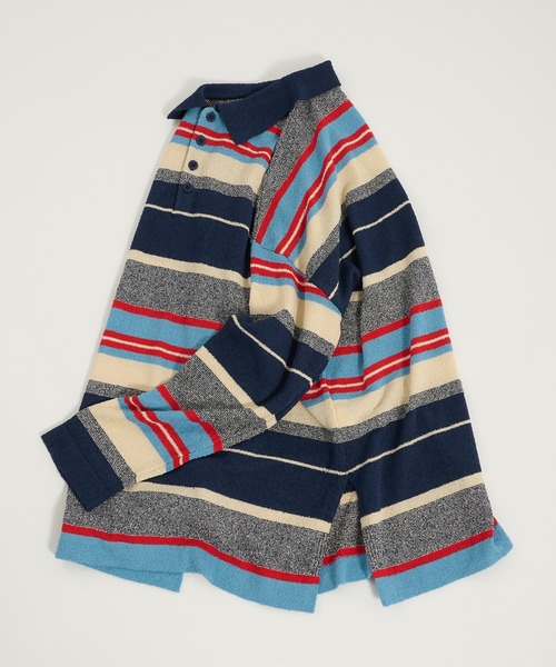 Perushu(ペルーシュ)の「PILE MULTI STRIPED POLO SHIRT/パイルマルチボーダーポロシャツ(ポロシャツ・レディース・ネイビー/ピンク系その他/アイボリー・FREE)」の20枚目の写真