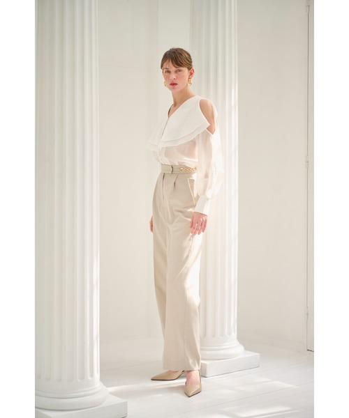 Estella.K(エステラケー)の「Hazel Ruffled Blouse コールドショルダ-ラッフルブラウス(シャツ/ブラウス・レディース・コーラルピンク/ホワイト/セージグリーン・FREE)」の20枚目の写真