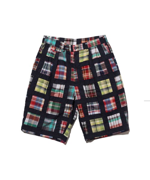 BEAMS PLUS（ビームスプラス）の「2 Pleats Shorts Window Patchwork Madras（その他パンツ・メンズ・ネイビー・X-LARGE/LARGE/SMALL）」の2枚目の写真