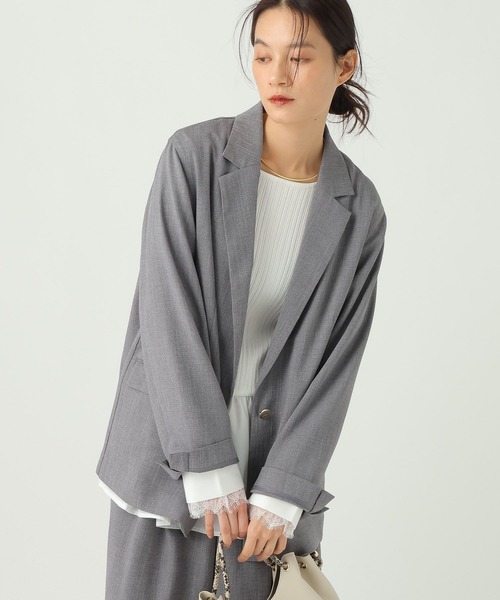 Elura(エルーラ)の「麻調ツイルジャケット/656580(テーラードジャケット・レディース・グレー/ベージュ・MEDIUM/SMALL)」の8枚目の写真