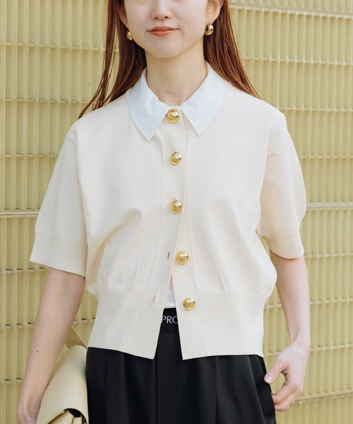 ADAM ET ROPE'(アダムエロペ)の「【サステナブル】2WAYカラー付カーディガン(カーディガン/ボレロ・レディース・ブラック/オフホワイト/サックスブルー・FREE)」の1枚目の写真