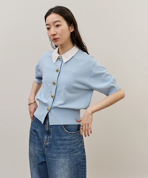 ADAM ET ROPE'(アダムエロペ)の「【サステナブル】2WAYカラー付カーディガン(カーディガン/ボレロ・レディース・ブラック/オフホワイト/サックスブルー・FREE)」の3枚目の写真