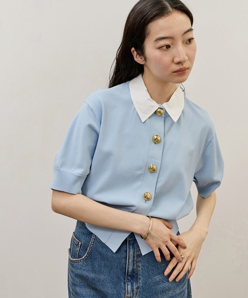 ADAM ET ROPE'(アダムエロペ)の「【サステナブル】2WAYカラー付カーディガン(カーディガン/ボレロ・レディース・ブラック/オフホワイト/サックスブルー・FREE)」の5枚目の写真