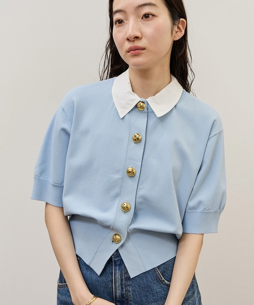 ADAM ET ROPE'(アダムエロペ)の「【サステナブル】2WAYカラー付カーディガン(カーディガン/ボレロ・レディース・ブラック/オフホワイト/サックスブルー・FREE)」の6枚目の写真