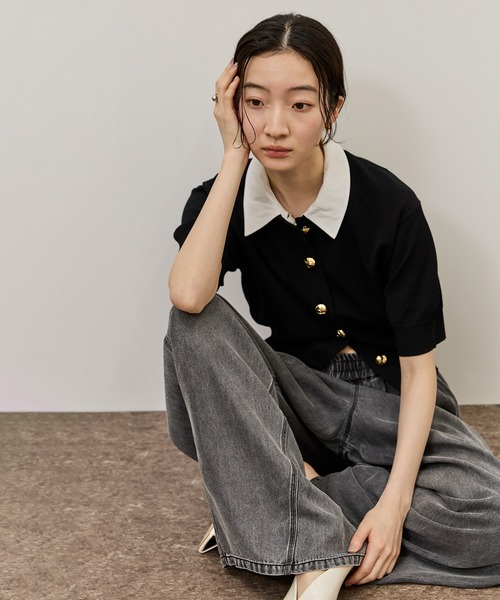 ADAM ET ROPE'(アダムエロペ)の「【サステナブル】2WAYカラー付カーディガン(カーディガン/ボレロ・レディース・ブラック/オフホワイト/サックスブルー・FREE)」の15枚目の写真