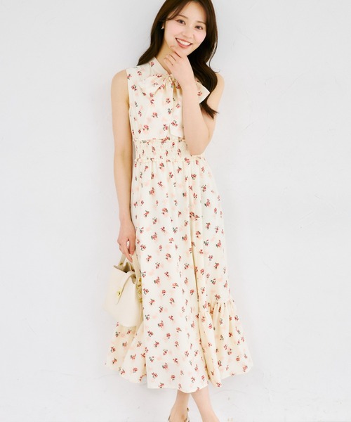 tocco closet(トッコ クローゼット)の「【ZOZO限定】チークフラワーパターンボウタイノースリーブワンピース(ワンピース・レディース・ピンク/ラベンダー/アイボリー・M)」の17枚目の写真