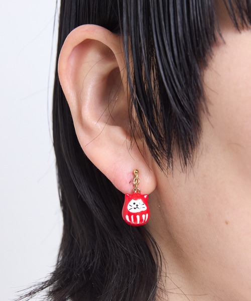 gargle(ガーグル)の「gargle ガーグル:JAPANシリーズ 猫だるま 鈴 ねこ イヤリング(イヤリング・レディース・レッド・FREE)」の2枚目の写真