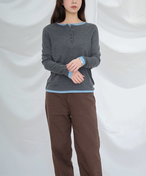 Dita Muaj.（ディータムアージュ）の「ヘンリーネックレイヤードロンT（Tシャツ/カットソー・レディース・チャコールグレー・FREE）」の7枚目の写真