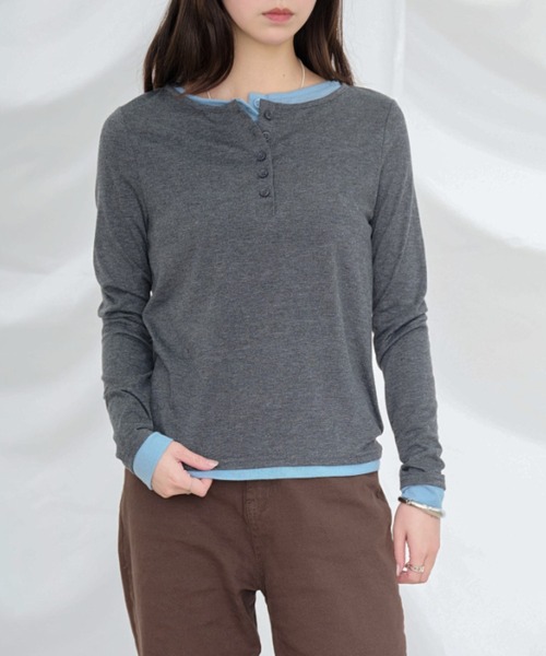 Dita Muaj.（ディータムアージュ）の「ヘンリーネックレイヤードロンT（Tシャツ/カットソー・レディース・チャコールグレー・FREE）」の5枚目の写真