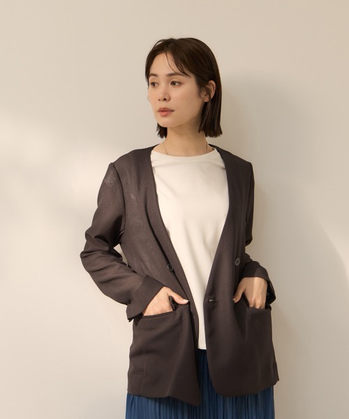 ketty(ケティ)の「グリッディメッシュノーカラージャケット(ノーカラージャケット・レディース・ライトグレー/ブラック/ブラウン・M)」の1枚目の写真