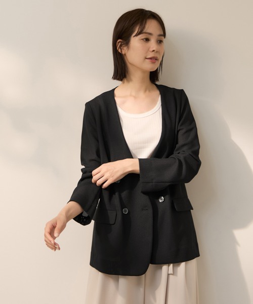 ketty(ケティ)の「グリッディメッシュノーカラージャケット(ノーカラージャケット・レディース・ライトグレー/ブラック/ブラウン・M)」の2枚目の写真