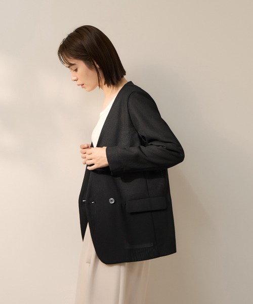 ketty(ケティ)の「グリッディメッシュノーカラージャケット(ノーカラージャケット・レディース・ライトグレー/ブラック/ブラウン・M)」の6枚目の写真