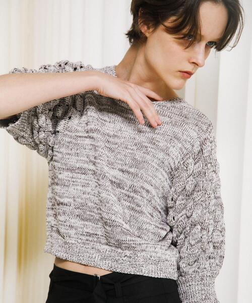 LAATO（ラート）の「lantern sleeve knit（ニット/セーター・レディース・その他1/ダークグレー/オフホワイト・FREE）」の3枚目の写真